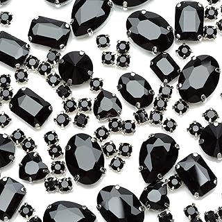 Sew On Rhinestone, Choupee 130PCS Black Sew On Glass Gems Metal Back Prong Setting Sewing Claw Rhinestone Mix Shapes Sew On Stone for Jewelry, Clothes, Costume, Shoes, Belt, Dress, Garments and Crafts