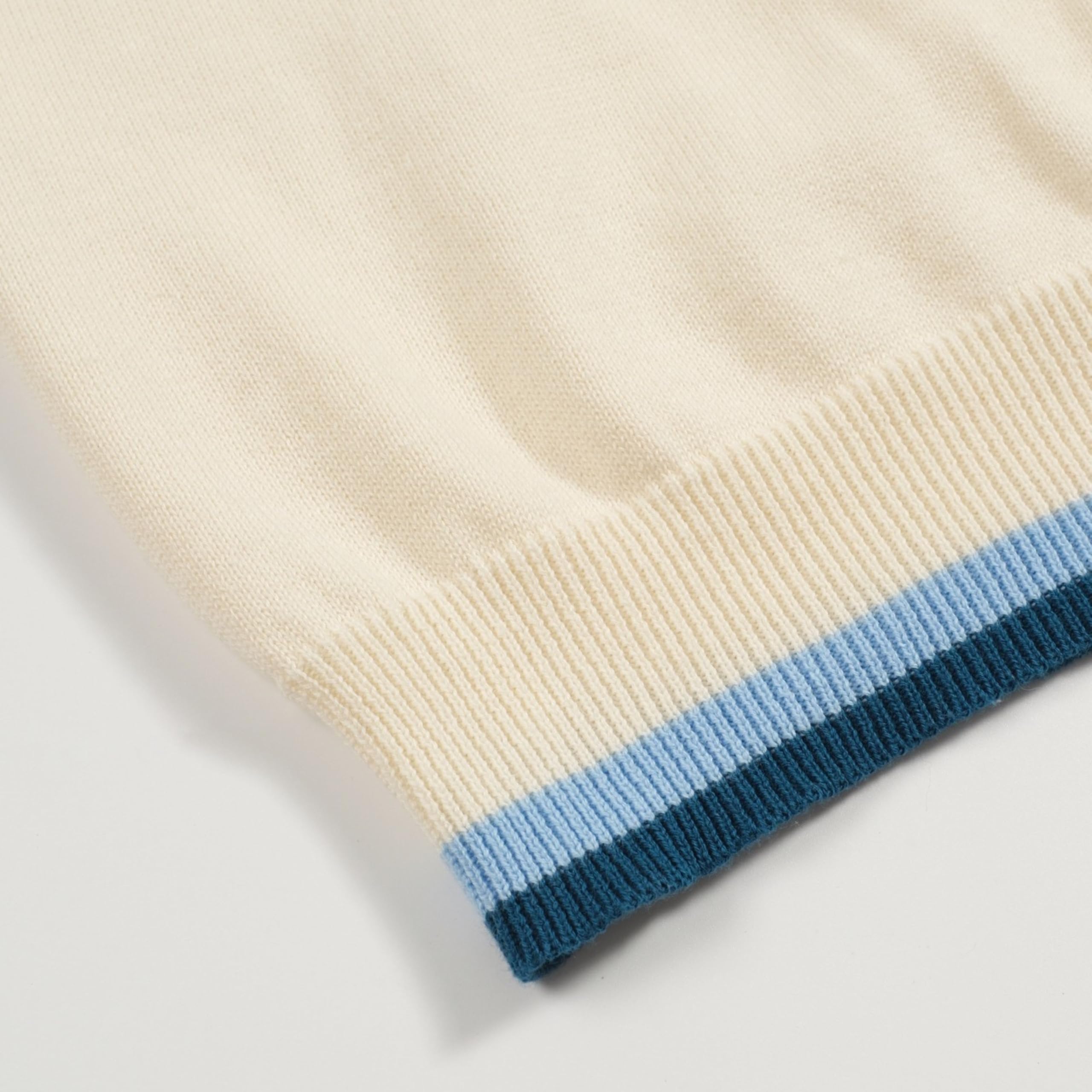 OXKNIT Polo da uomo, a maniche corte, blu, a righe, scollo a V, estiva, da golf, vestibilità regolare