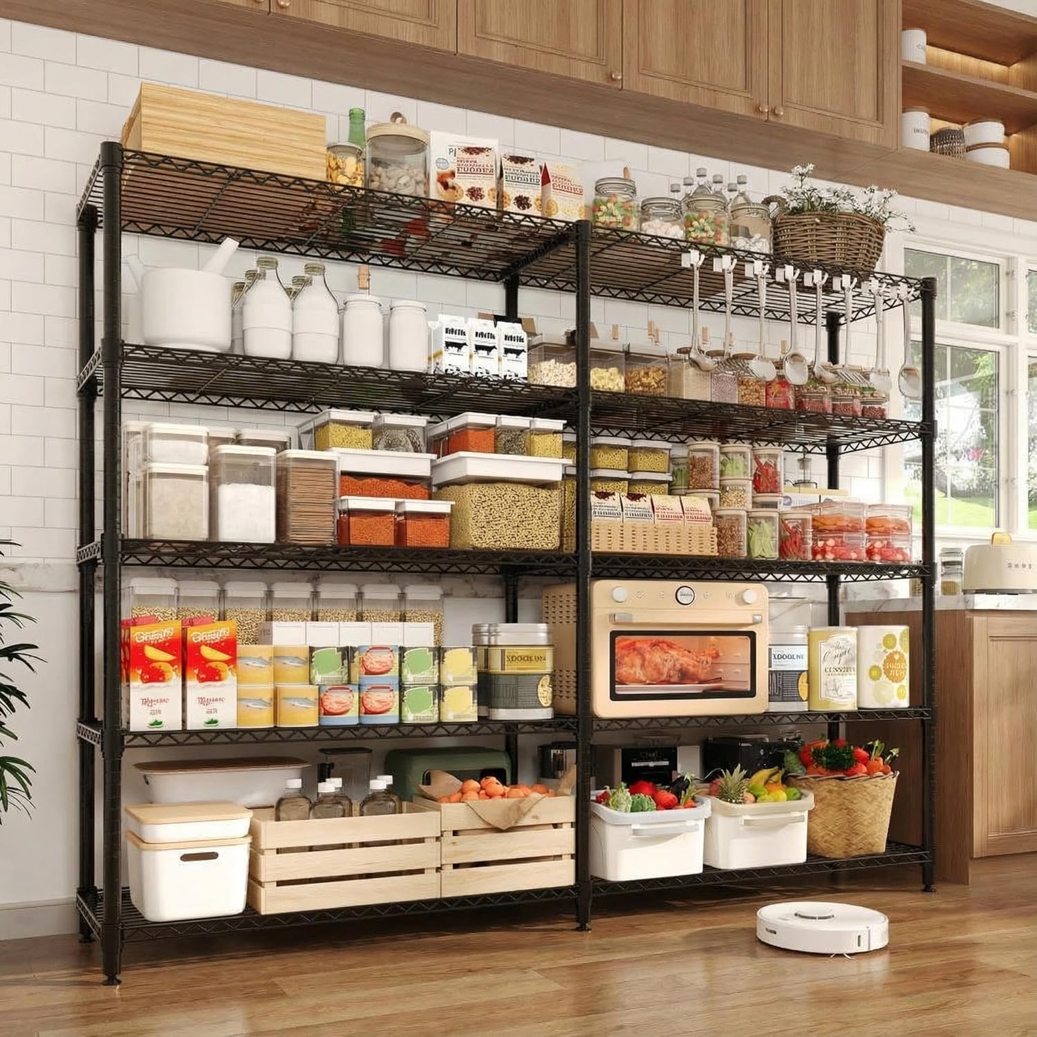 70" W Storage Shelves Metal Shelving Unit, 1325 LBS Heavy Duty Wire Shelving 5-Tier L-Shaped Storage Rack with Adjustable Shelf for Pantry Kitchen Corner