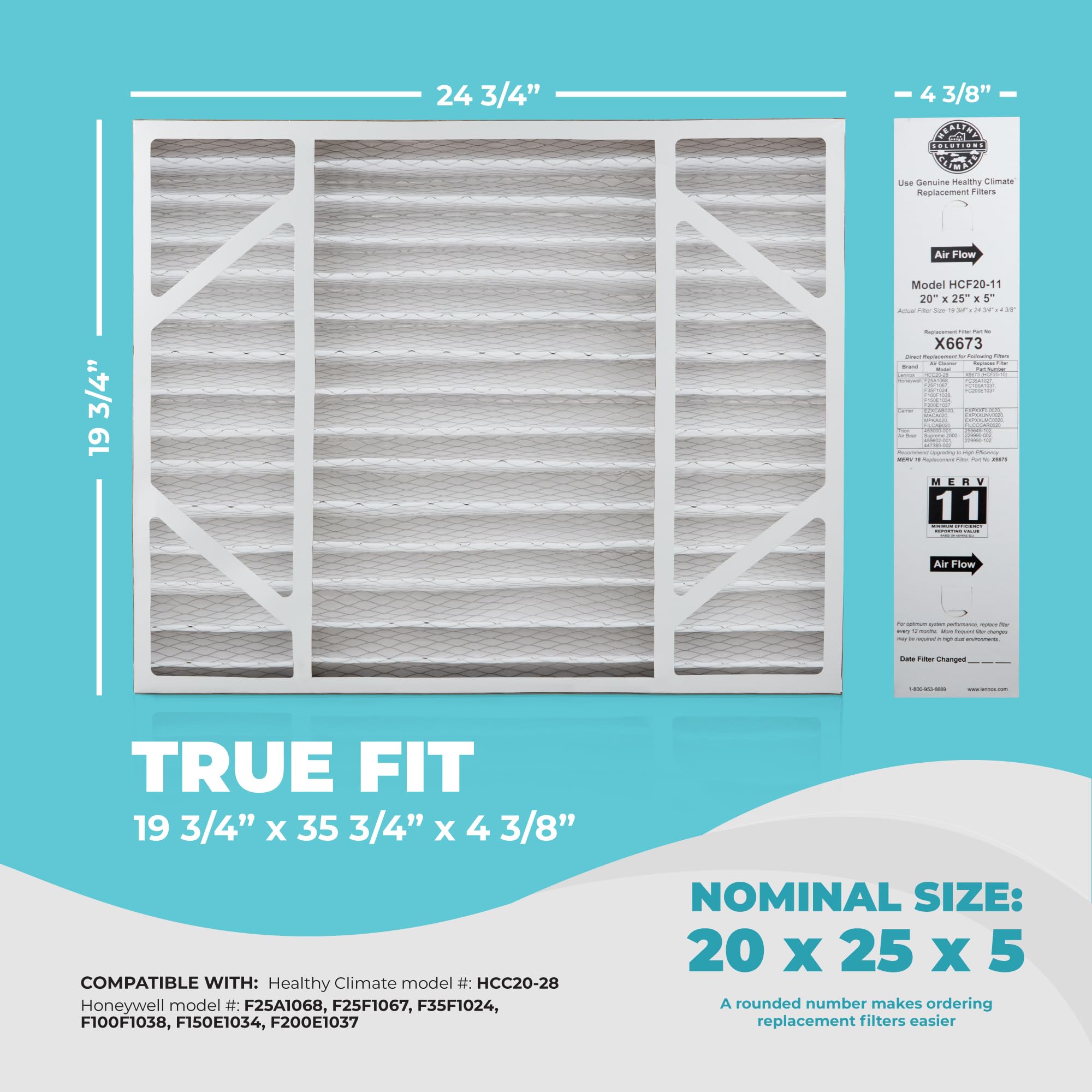 Lennox X6673 20x25x5 Air Filter MERV 11 HVAC AC Furnace Filters