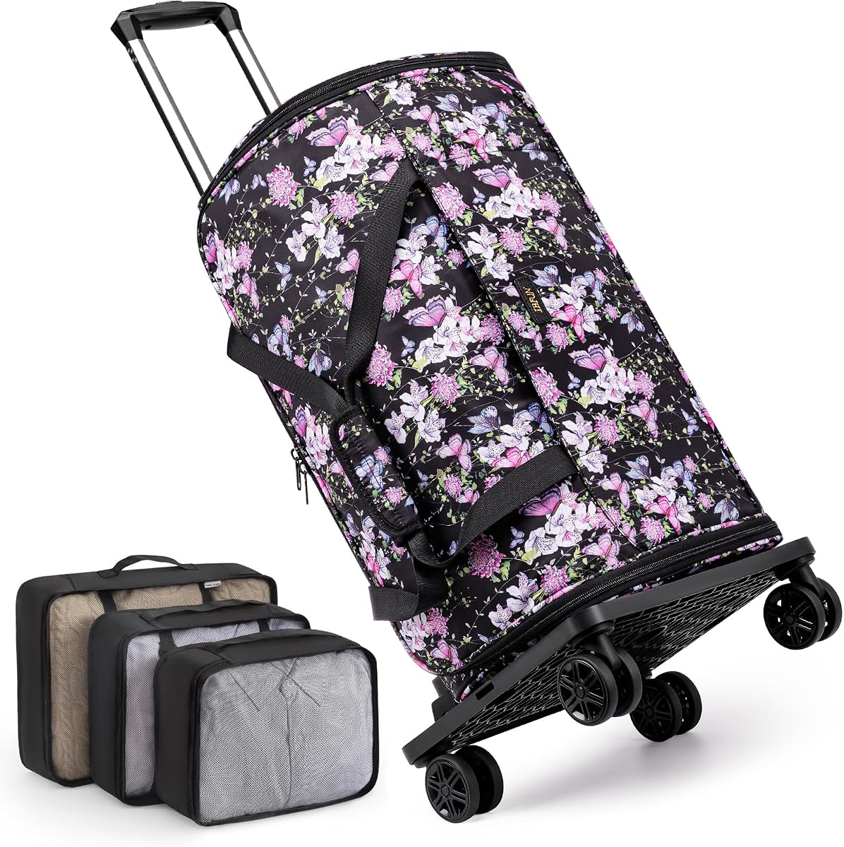 Rolling Garment Bag for Travel, 50L Duffle Bag with Shoe Compartment, 4pcs | 4-in-1 Carry on Convertible Duffel with Wheels, Detachable Trolley, Wrinkle-Free Storage for Trips, Weddings and Overnights
