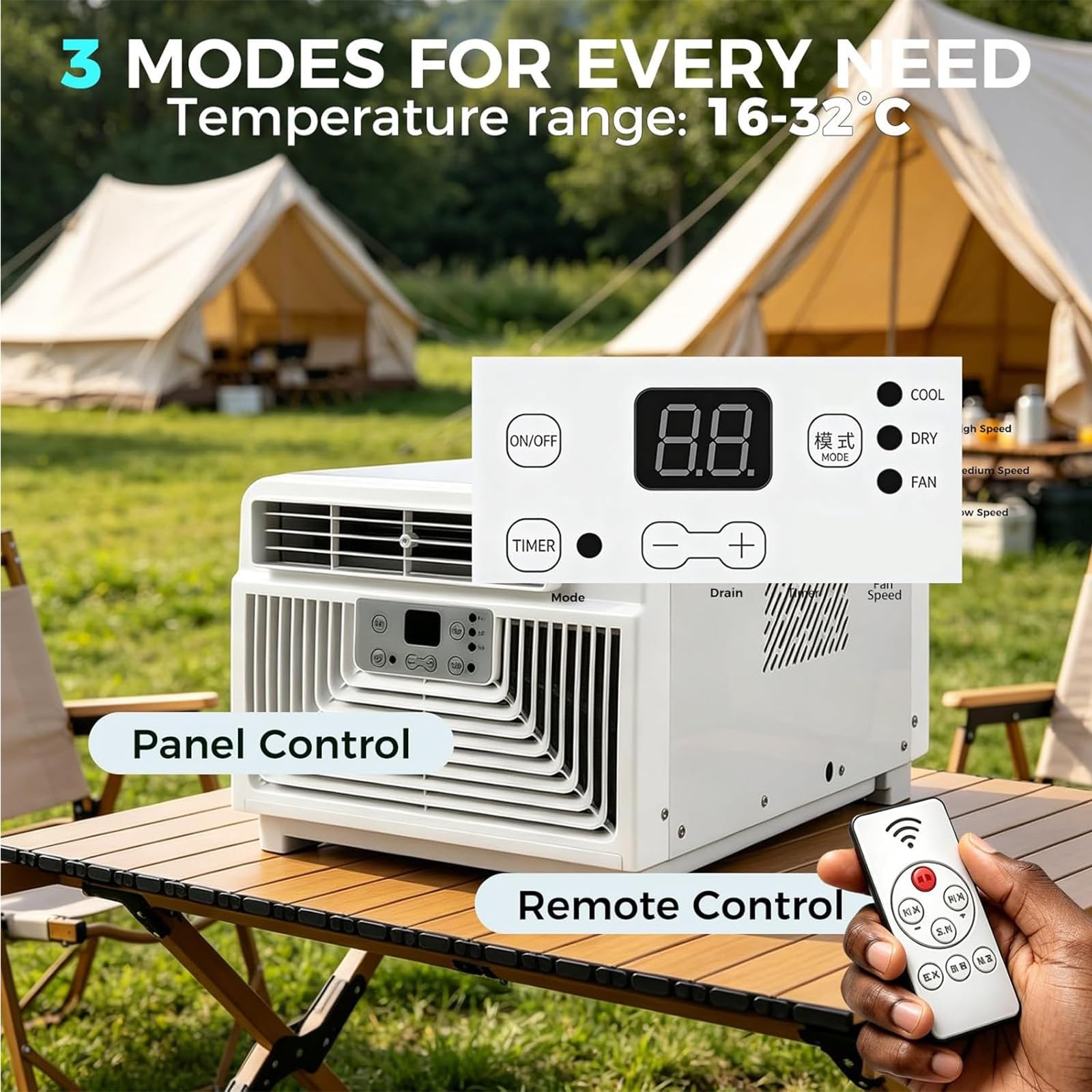 Mini Condizionatore Portatile con Vero Compressore,Climatizzatore da Campeggio 3400 BTU,4-in-1 Raffreddatore Silenzioso 45dB per tendas,Camper,Va-NS e Avventure all'Aperto Cold