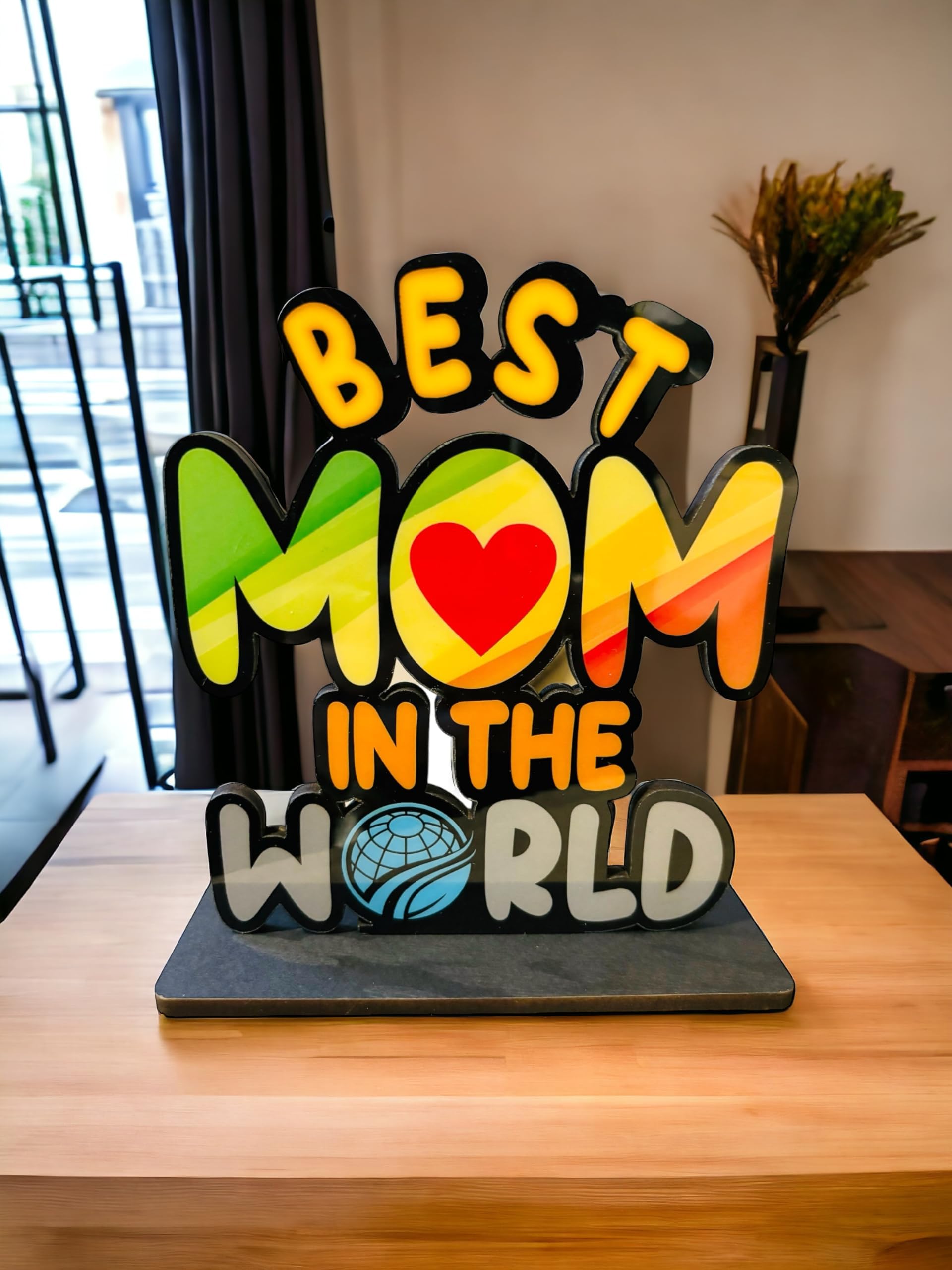 Best Mom in The World Wooden Trophy Gift for Mother or Maa Best Gift for Mom (Multicolor 6 x 5.5 Inches)