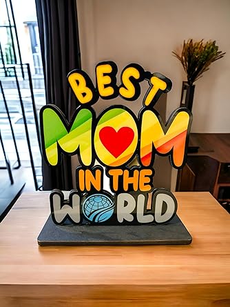 WARMINGO DE Best Mom In The World Wooden Trophy Gift For Mother Or Mom | Mothers Day Gift | Best Gift For Mom (Multicolor 6 X 5.5 Inches)