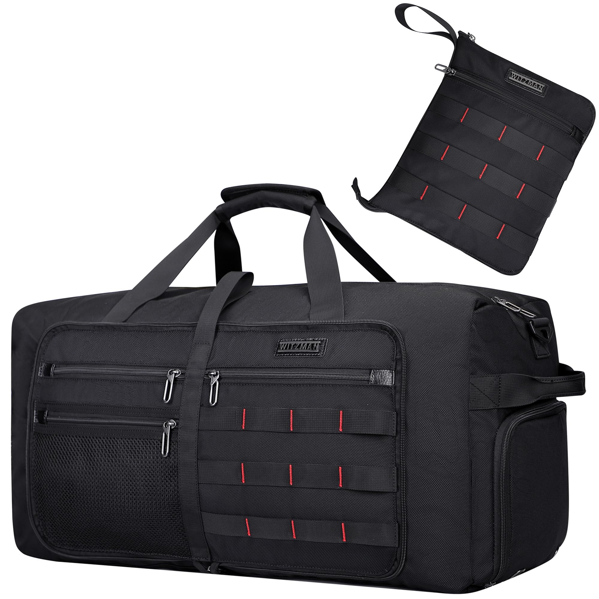 WITZMAN Faltbare Reisetasche Herren 65L Leicht Weekender mit Schuhfach | Nylon, Zusammenfaltbar für Platzsparende Aufbewahrung, Vielseitig für Gym, Wochenend, Sport, Übernachtung, B697 Schwarz