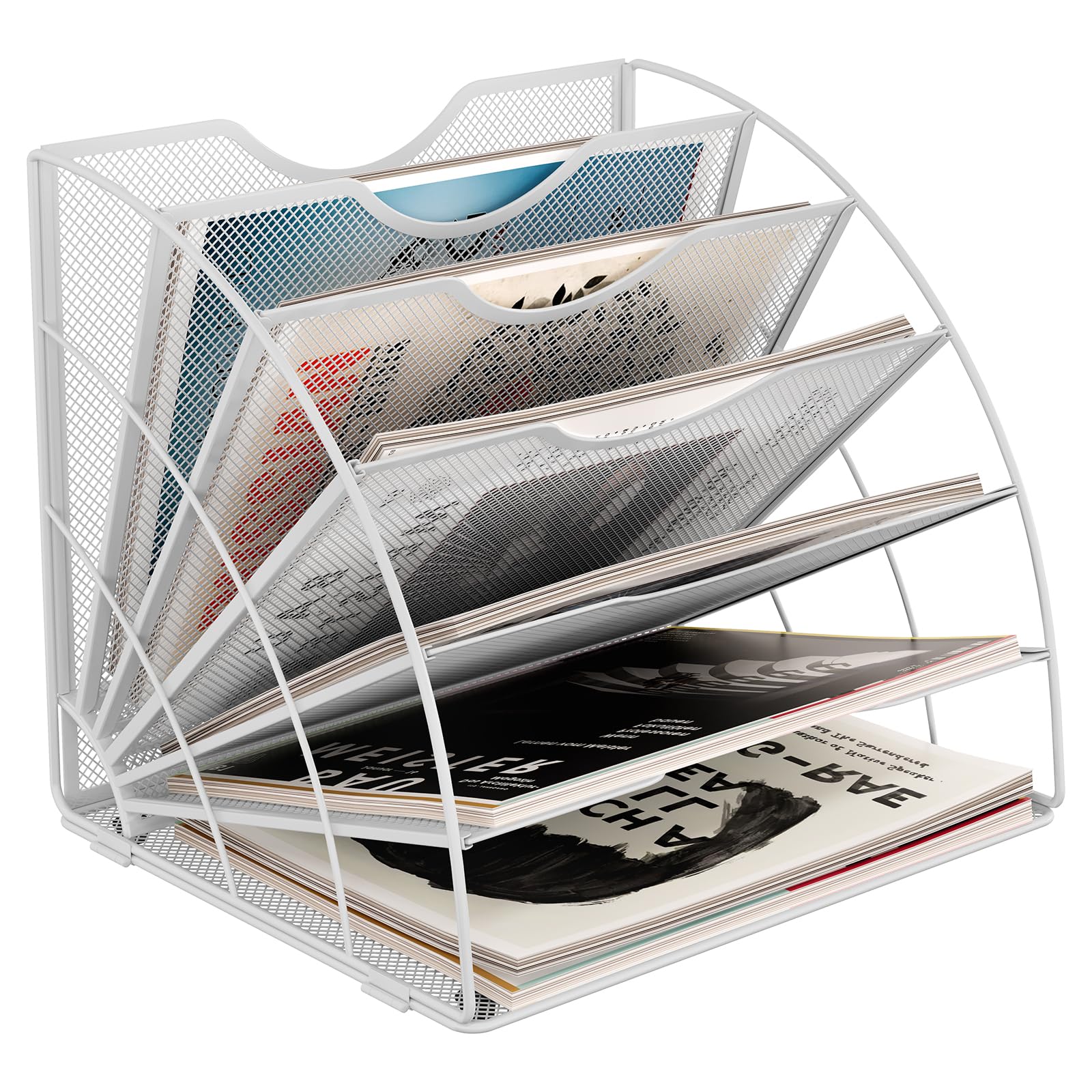EasyPAG 6 Compartimentos Metal Malla A4 Bandeja Archivo Organizador Papeles Almacenamiento Escritorio Soporte Documentos Clasificador Carta Estante Folios,Blanco
