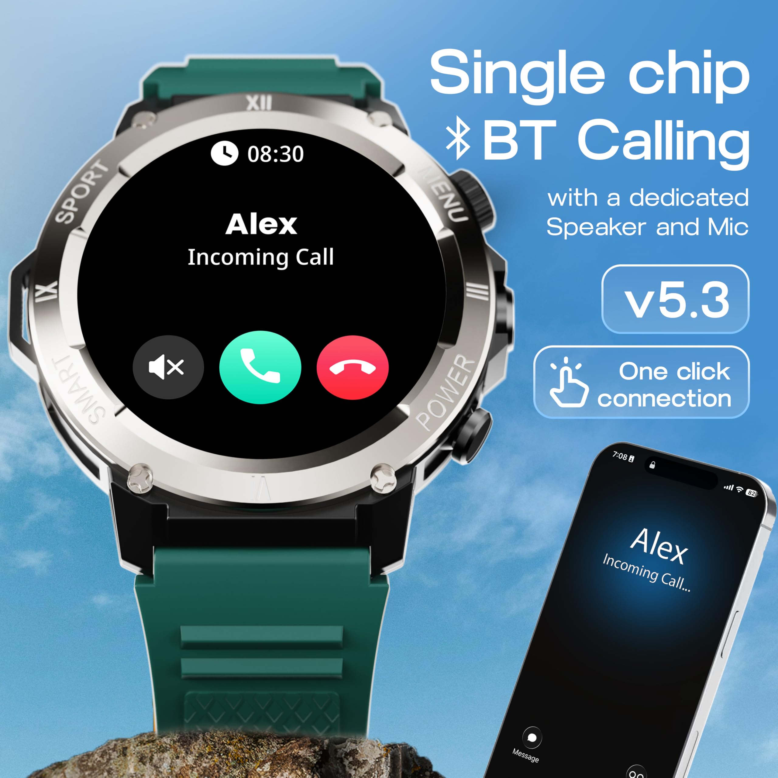 GOBOULT Newly Launched Tuff Hawk Smart Watch 1.39'' HD Display, BT Calling, Working Crown, 150+Watchfaces, 450 Nits Brightness, AI Voice Assistant, SpO2 Monitoring (Green) (Green) — Amazon image 10