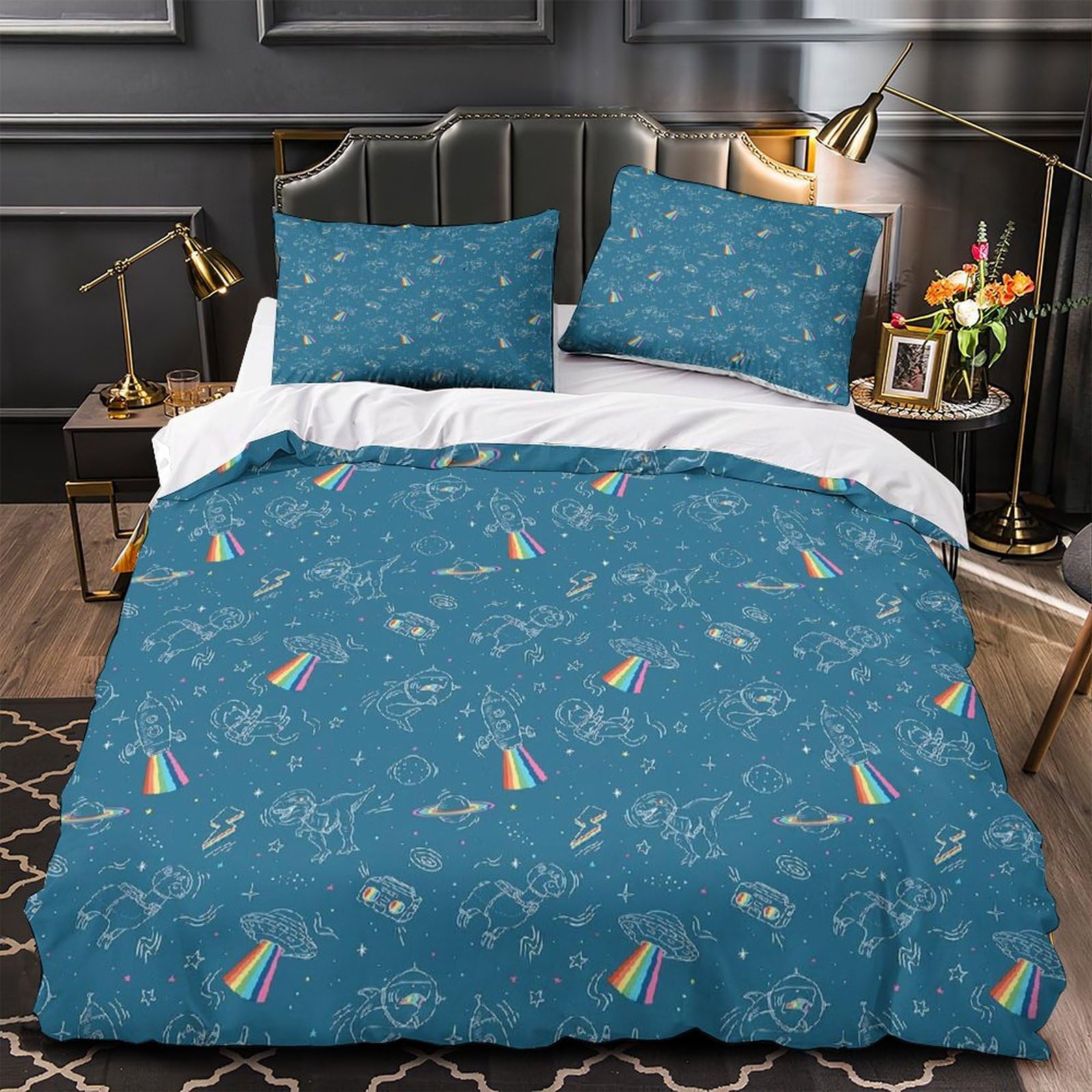 MXRMXR Spaceship Bedding Set Duvet Cover Set for 3D Printed 3 Piece Set Soft Breathable Comforter Cover Quilt Cover with Zipper Closure Soft Microfiber Super King（260x220cm）