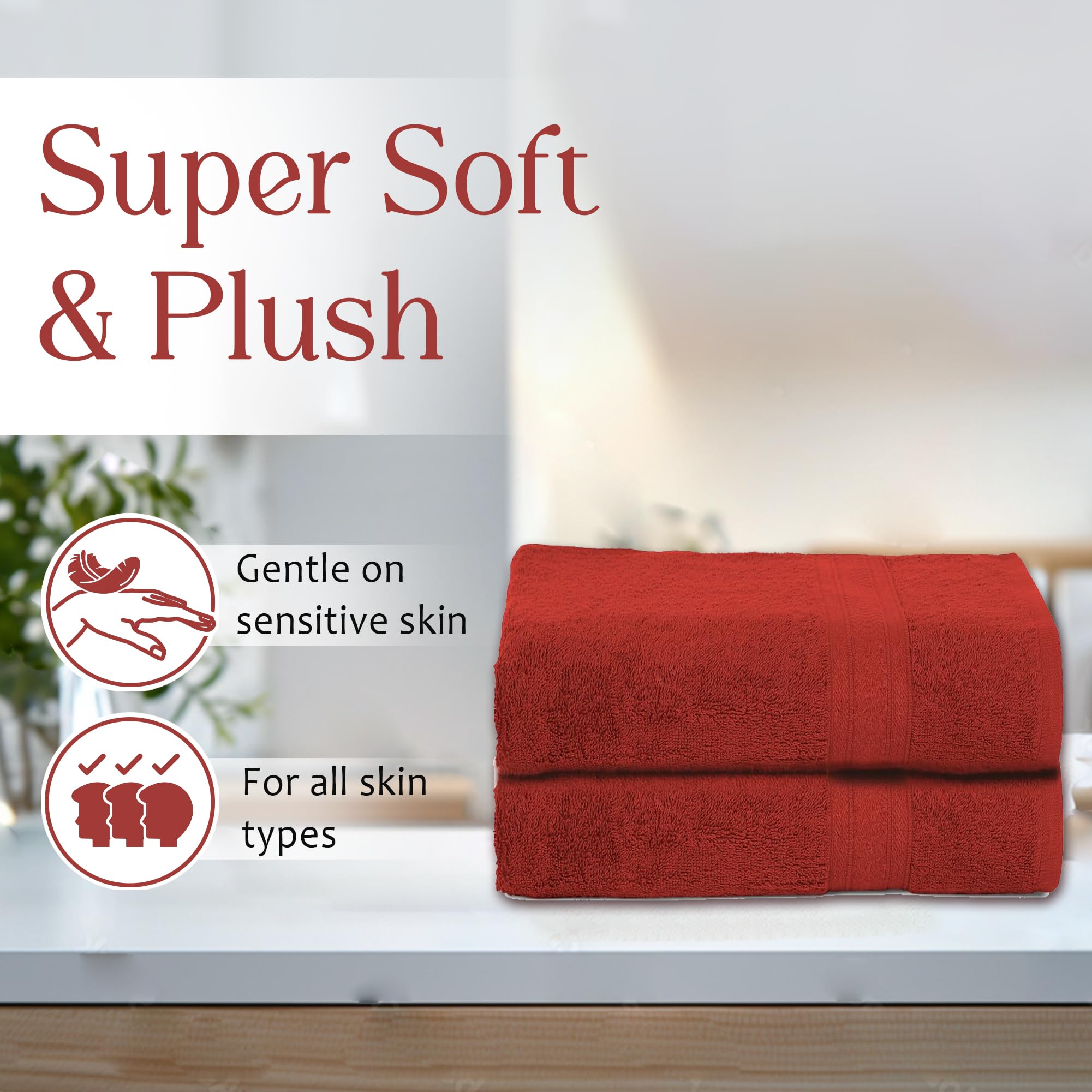 Juego de toallas altamente absorbentes de 500 g/m², 100% algodón, suave y afelpado, uso en todas las estaciones, grande, uso diario, duraderas (2 toallas de baño, óxido)