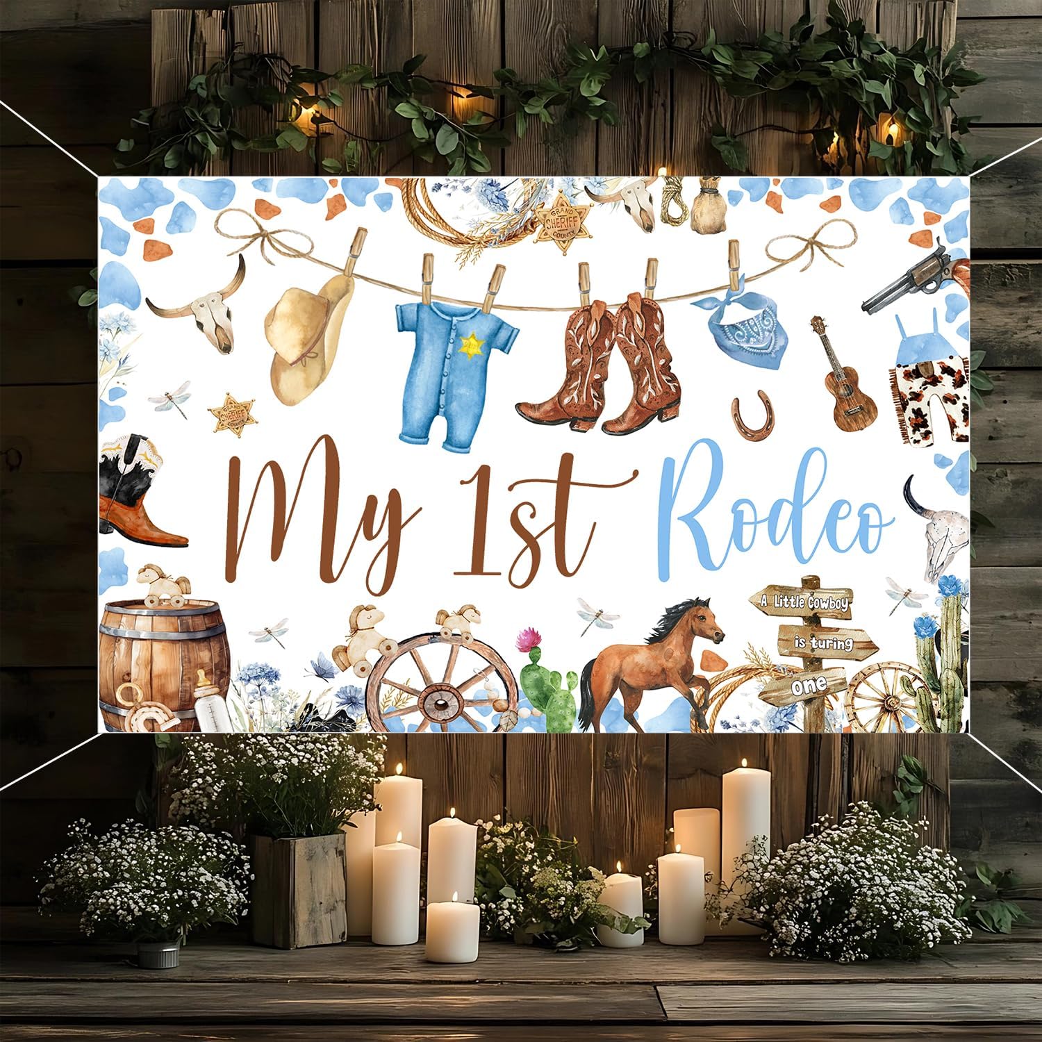 My First Rodeo Birthday Party Banner Backdrop Western Cowboy 1st Rodeo Birthday Decorations My First Rodeo Party Supplies for Boys 1 Year Old