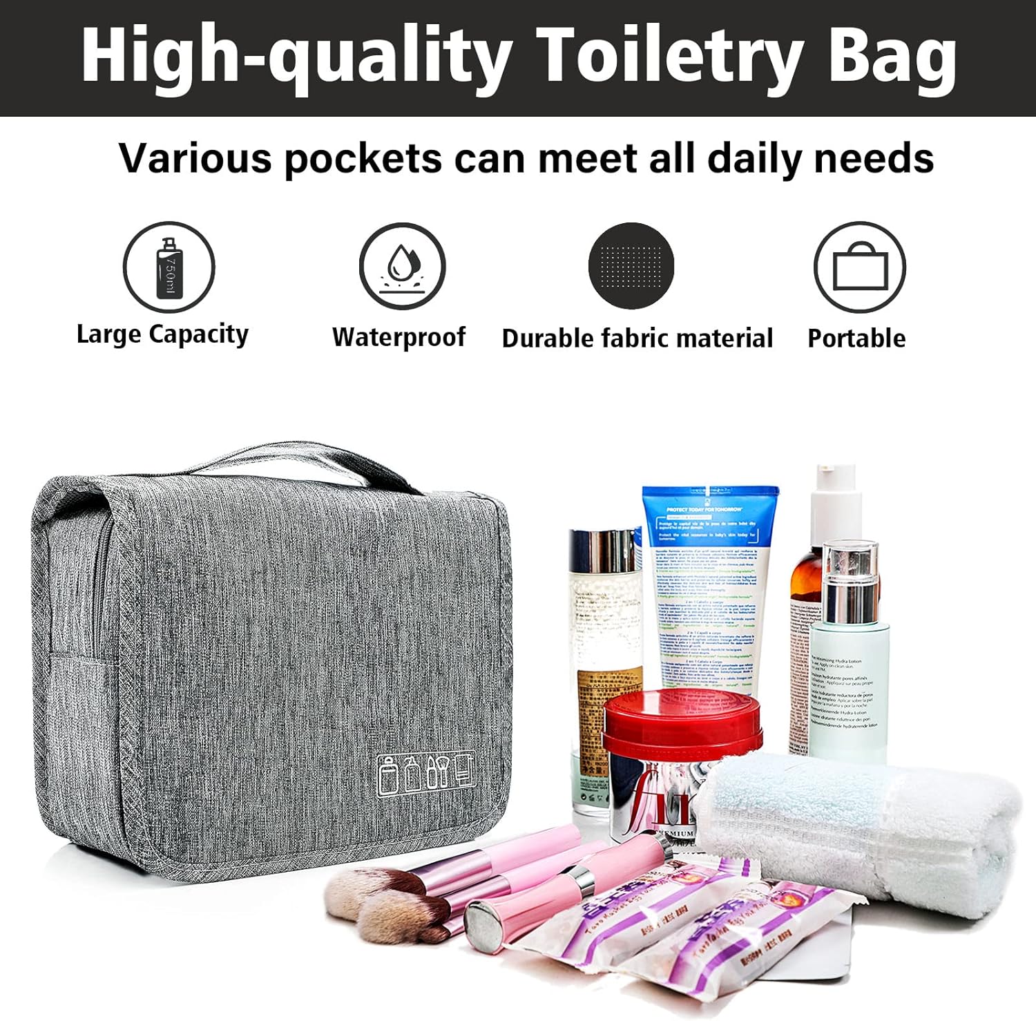 Hanging Toiletry Bag Large Capacity Men and Women Waterproof Travel Cosmetic Bag Bathroom Storage Bag (Grey) : Beauty & Personal Care
