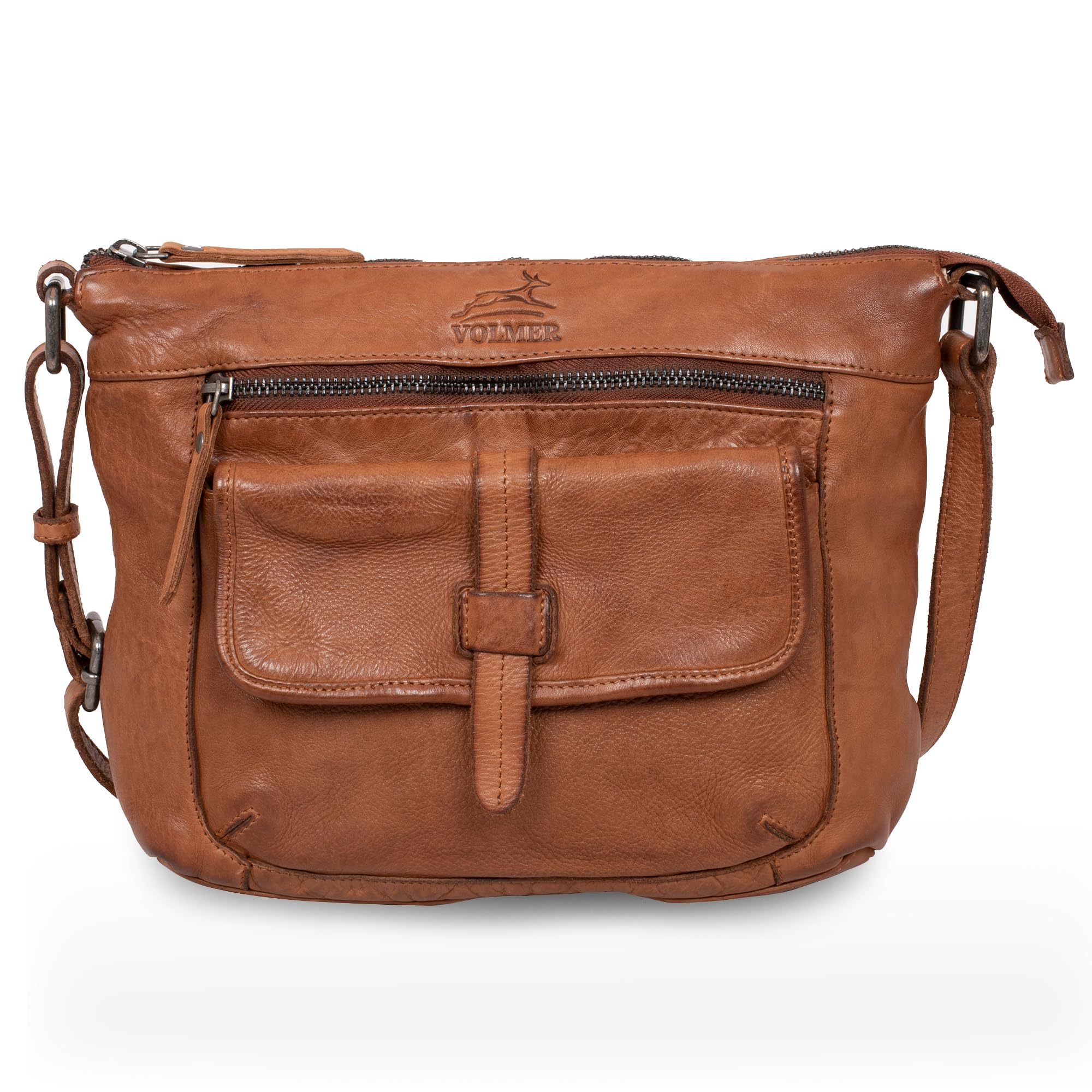 Fa.Volmer ® Umhängetasche – Crossbody-Bag aus Echtleder für Frauen – Used-Look – modisch, jugendlich & vielseitig – Modell: Ravenna