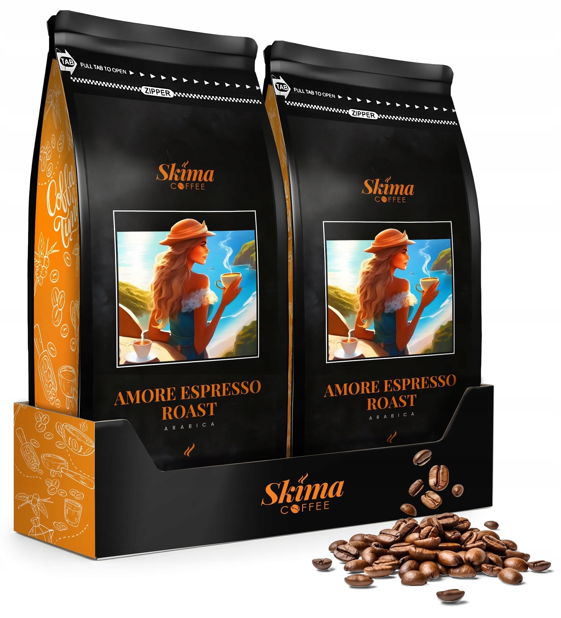 SkimaCoffee Café en grano 2 x 1 kg AMORE ESPRESSO ROAST recién tostado