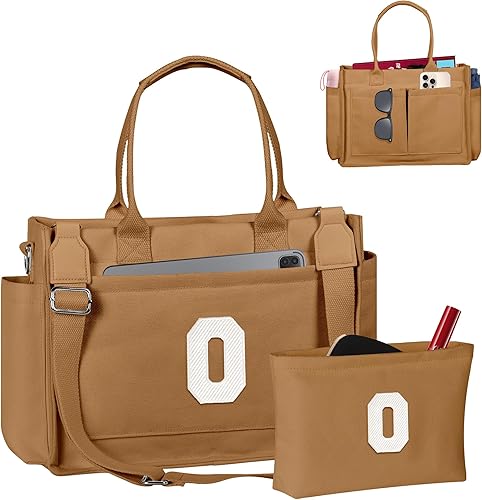 Miniatura 117 de Easter Basket Stuffers, Initial Tote Bag with Makeup Bag, Birthday Gifts for Women, Teen Girl Gifts Trendy Stuff Beige,Negro