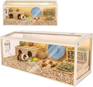 X XBEN Großer Holz-Hamsterkäfig, mit öffnbarem Dach & Mehrfachbelüftung