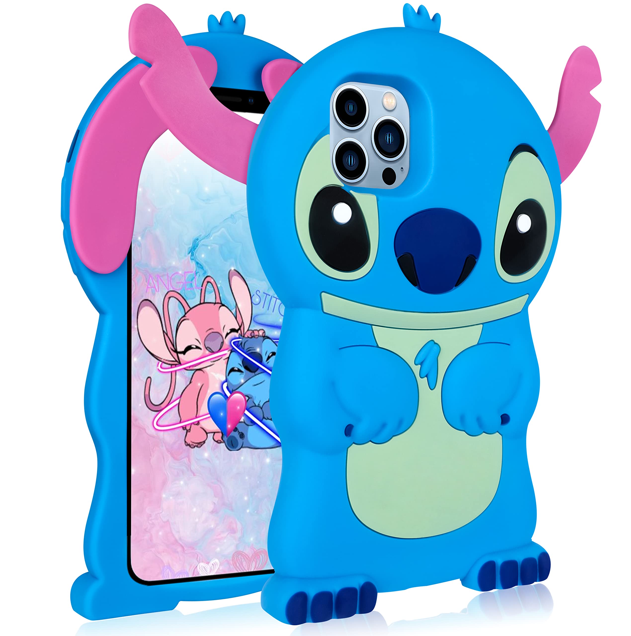 Lupct Blue Silicone Case for iPhone 13 Pro Max 3D Cartoon Animal Cute Funny Soft Cases Kawaii Character Cover, Fun Cool Skin Shell for Kids Teens Girls Boys for iPhone 13 Pro Max