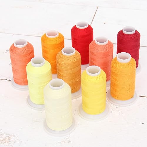 Threadart Hilo de coser multiusos de poliéster, 10 conos, juego de 10 sombras de amanecer, conos de 1,968.5 ft, poliéster hilado fuerte sin pelusas,