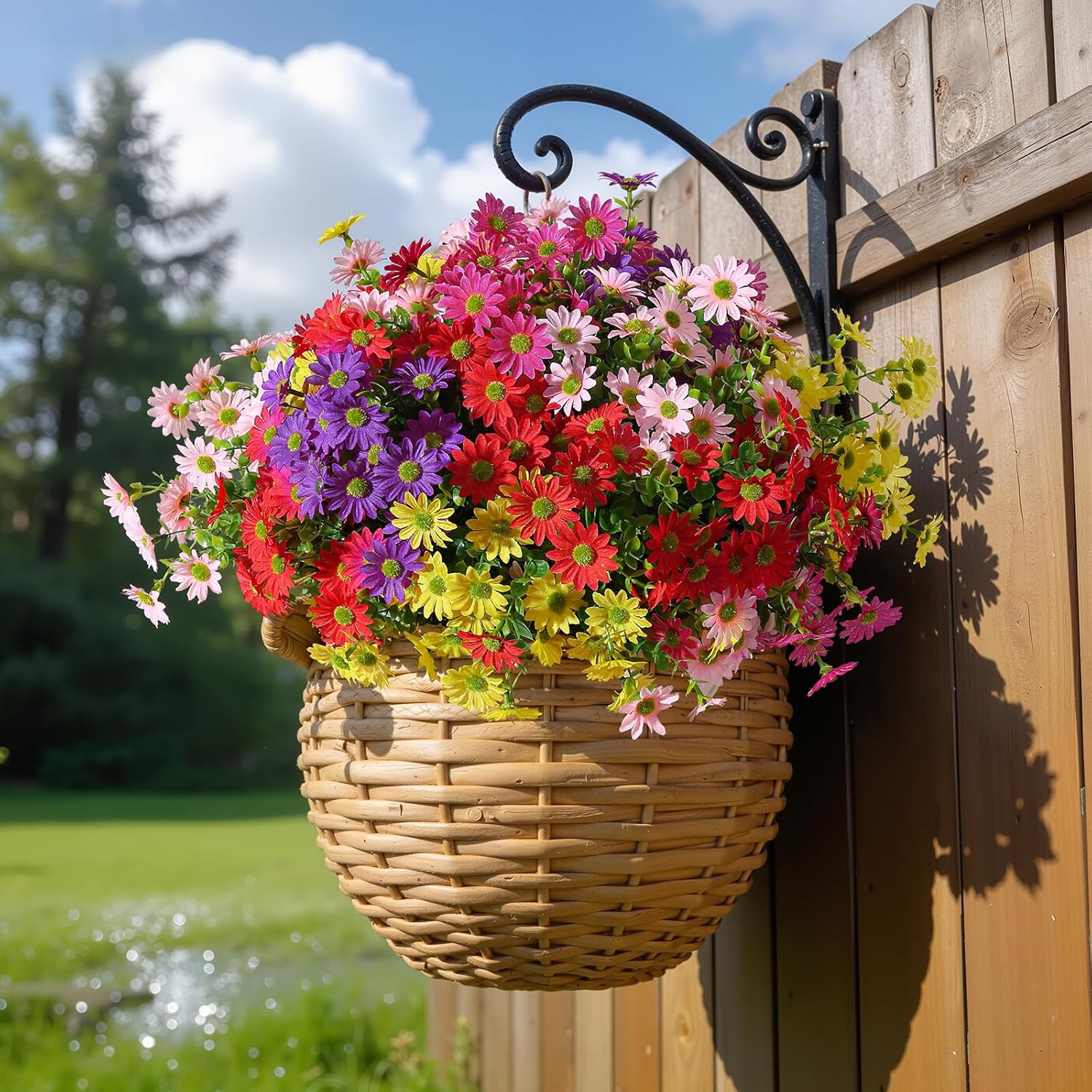 Alupssuc 20 Bundles Artificial Daisies Flowers Fake Silk Plant for Indoor Outdoor Decor, UV Resistant No Fade Faux Spring Flowers for Garden, Porch & Patio Decoration,RedRosyPurpleYellowPink