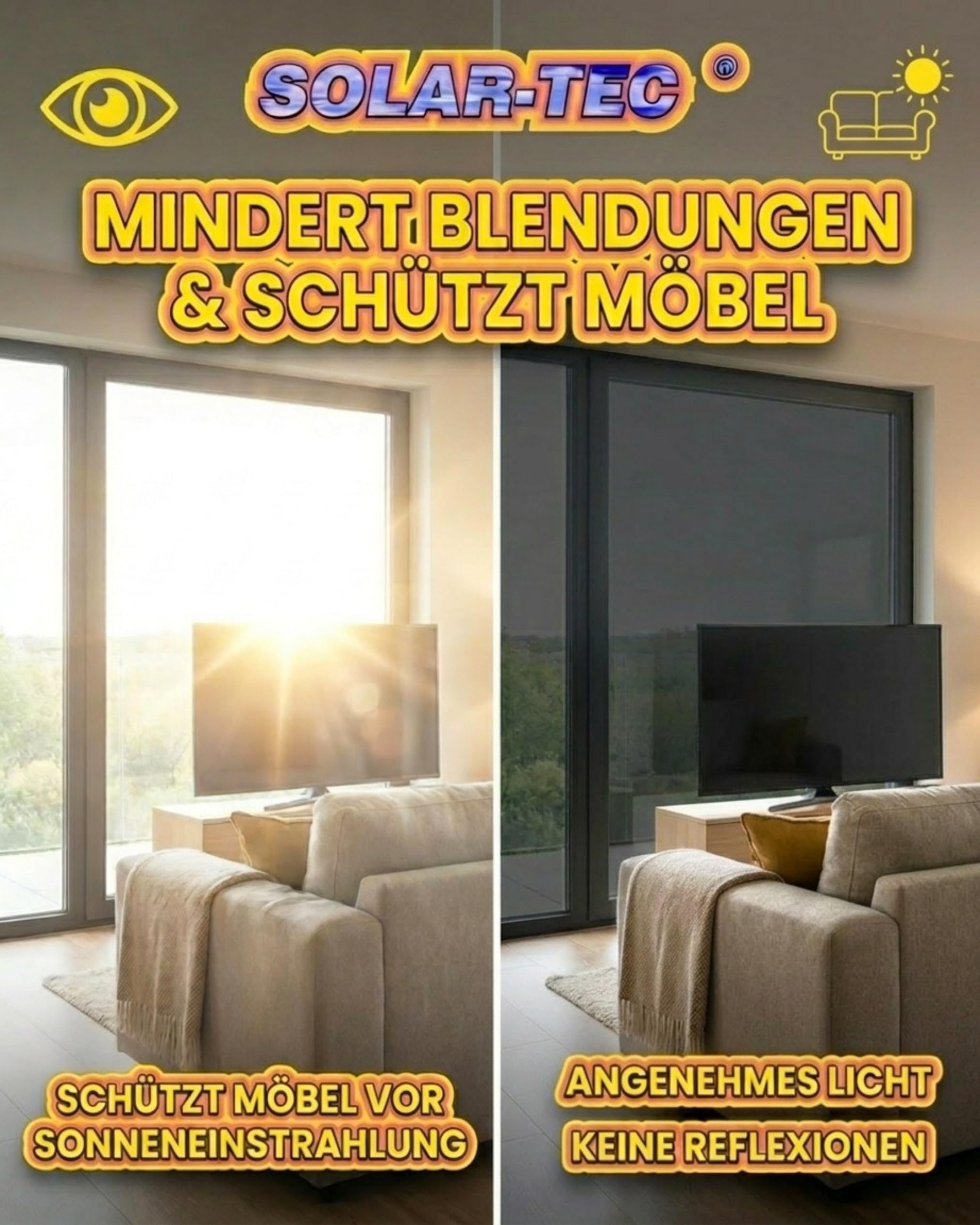 600 x 76 cm Film Pare-Soleil réfléchissant Universel Adhésif et Anti-Rayures, pour l’intérieur et l’extérieur Protection Anti-UV : 99%, réduction de la luminosité : 78%, Verre