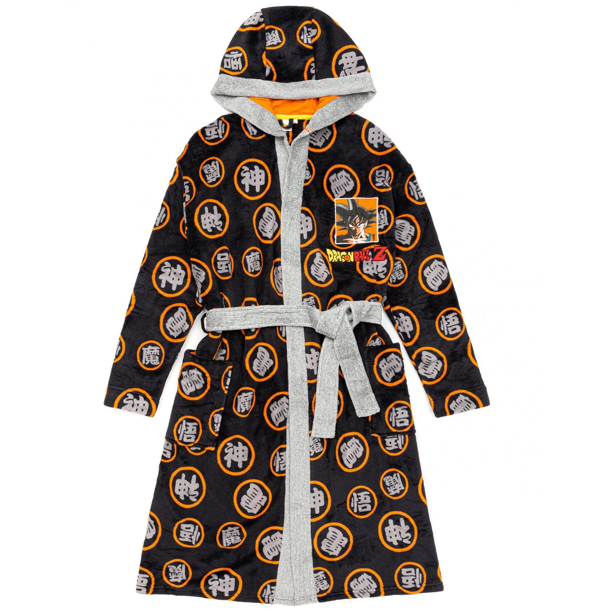 Dragon Ball Z Goku Dressing Gown For Men | Adults Action Character Pockets Black Orange Bathrobe | Anime Series Game Pjs Robe
