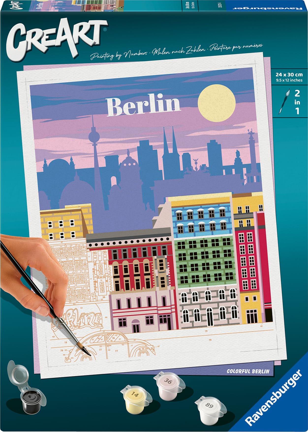 Ravensburger CreArt 25521 - Farbenfrohes Berlin - Malen nach Zahlen Erwachsene, DIY Malset mit Pinsel und Acrylfarben, Geschenk für Frauen und Männer, Malen für Erwachsene