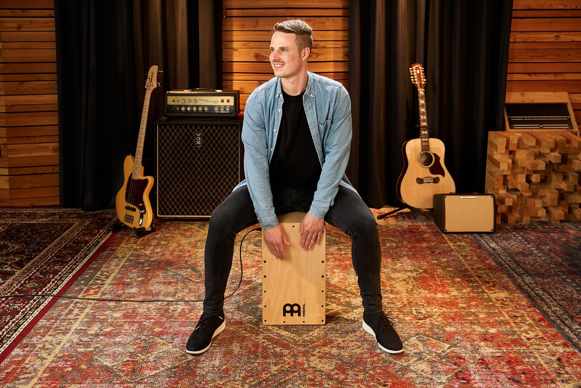 Meinl Percussion Pickup Woodcraft Cajon - Grande Drum Box con Pickup, Rullante e Basso - Superficie di Suono in Betulla del Baltico (PWC100B)