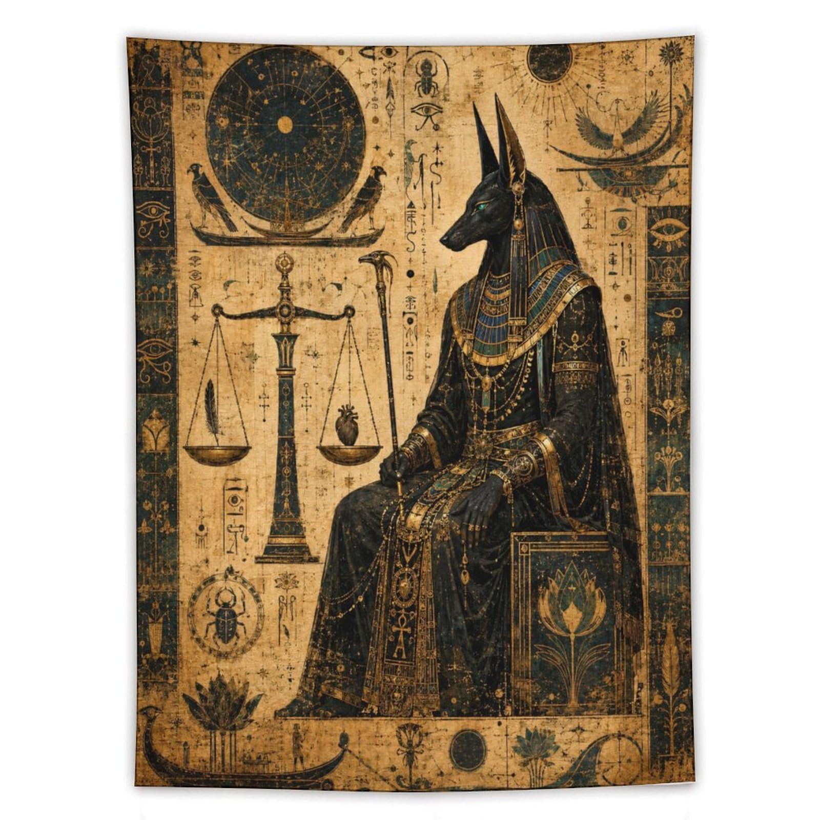 H3B8U2Y5 Anubis Scales Egyptian Wall Tapestry, Seated Jackal God