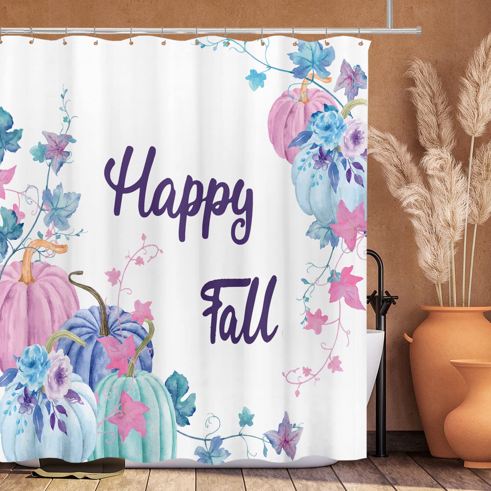 Miyotaa Kürbis-Duschvorhang – 152x180 Cm, Wasserdicht, Mit 12 Haken, Herbst-Design