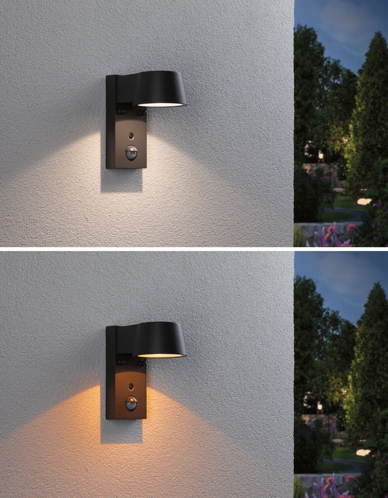 Paulmann 94714 oprawa ścienna LED Capea czujnik ruchu przyjazna owadom IP44 96x153mm Tunable Warm 6W 450lm 98° Czarny