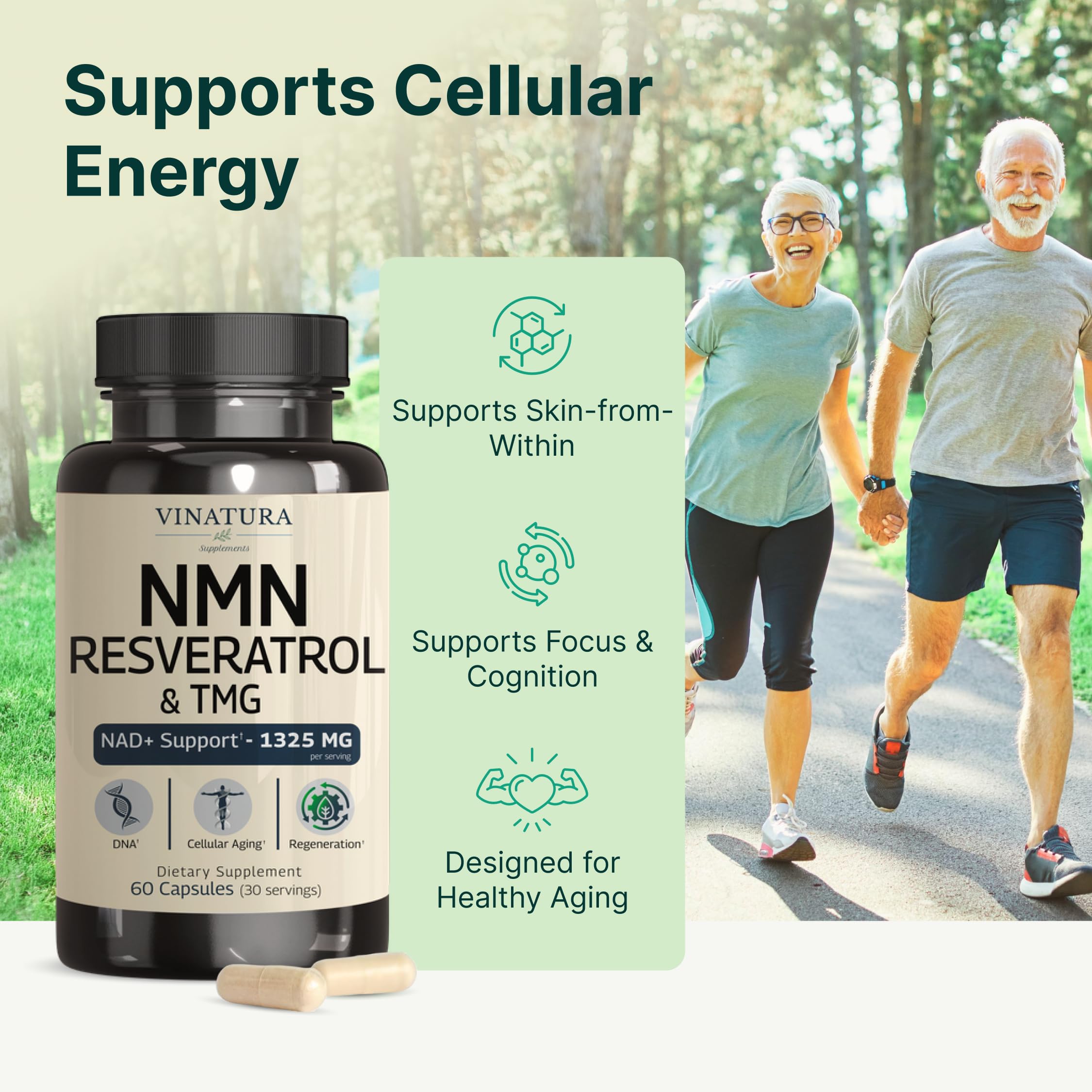 VINATURA NMN Resveratrol Supplement - NMN 1000mg with Resveratrol and TMG Complex, Support NAD+ and Cellular Energy, 60 Capsules — Amazon image 5