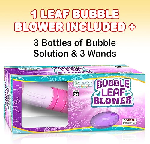 Miniatura 6 de ArtCreativity Cortacésped de burbujas rosa y púrpura y soplador de hojas de burbujas para niños pequeños, máquina de burbujas para exteriores,