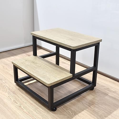Miniatura 8 de SZLHANJZ Taburete multiusos taburetes de madera y metal de 2 escalones para adultos y niños taburetes de cama de esquina redonda para camas altas