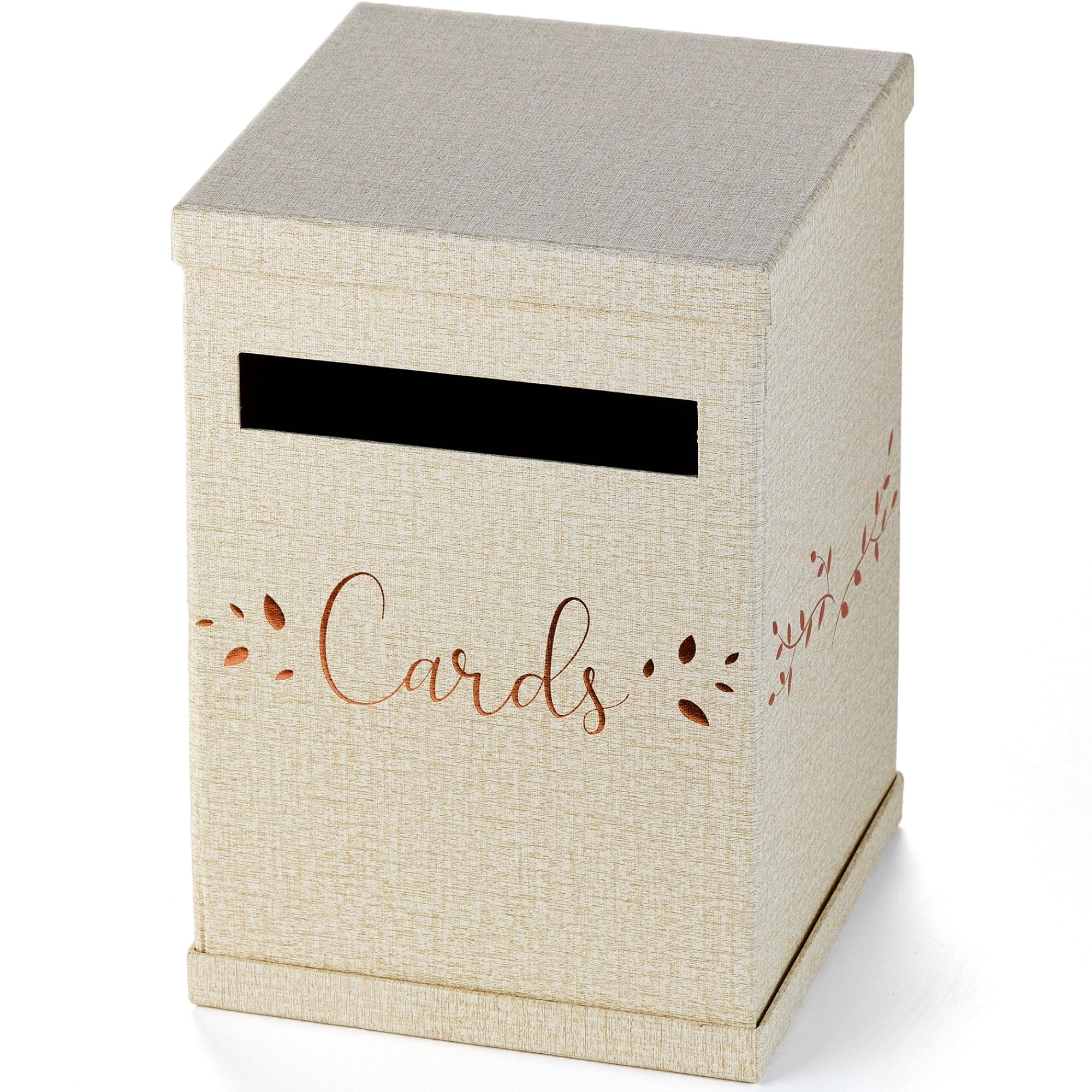 Hayley Cherie - Caja de regalo rústica con diseño de lámina de cobre - Acabado texturizado de lino - Buzón grande de 22 x 22 x 32,5 cm - Para bodas, baby showers, cumpleaños, graduaciones, fiestas