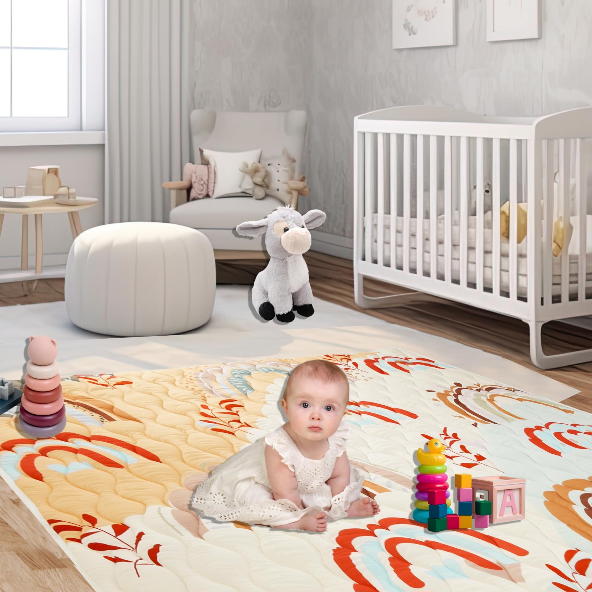 Baby Play Mat – Thick Baby Mat for Floor – Safe, Versatile and Machine Washable 50x50 Playpen Mat for Babies - Stylish Boho Play Mat for Tummy Time and Crawling -Abbys Nest