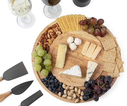 Miniatura 2 de Permaggio Juego de 3 cuchillos y tabla de queso, 13.1 pulgadas, tonos de madera de caucho natural