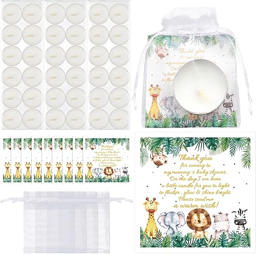 60 juegos de regalos de baby shower para invitados Little Cutie Party Favors Velas de té con etiquetas de agradecimiento y bolsas de regalo de