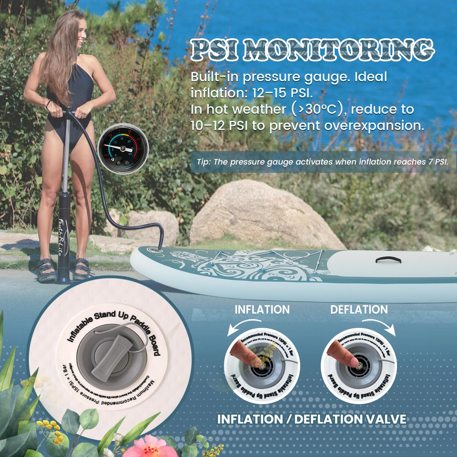 FEATH-R-LITE Inflatable Stand Up Paddle Board Ultra-Light Paddleboards - Sup Accessories Adjustable Paddle, Pump, Backpack, Leash, Fins for All Skill Levels
