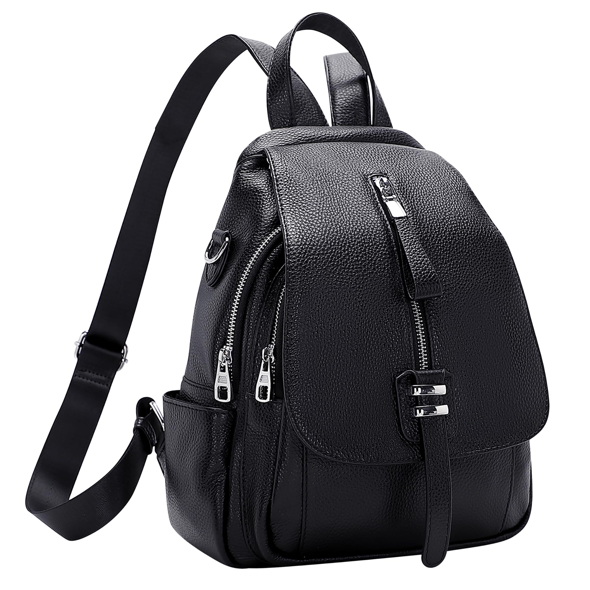 ALTOSY Echter Leder Rucksack Damen mit Geldbörse Vielseitige Tasche | Mit Schnalle Klappe, 3-in-1 Tragetasche, Passt für 9,7" ipad, Lässiger Schulterrucksack für Alltag, Reisen, S85 Schwarz