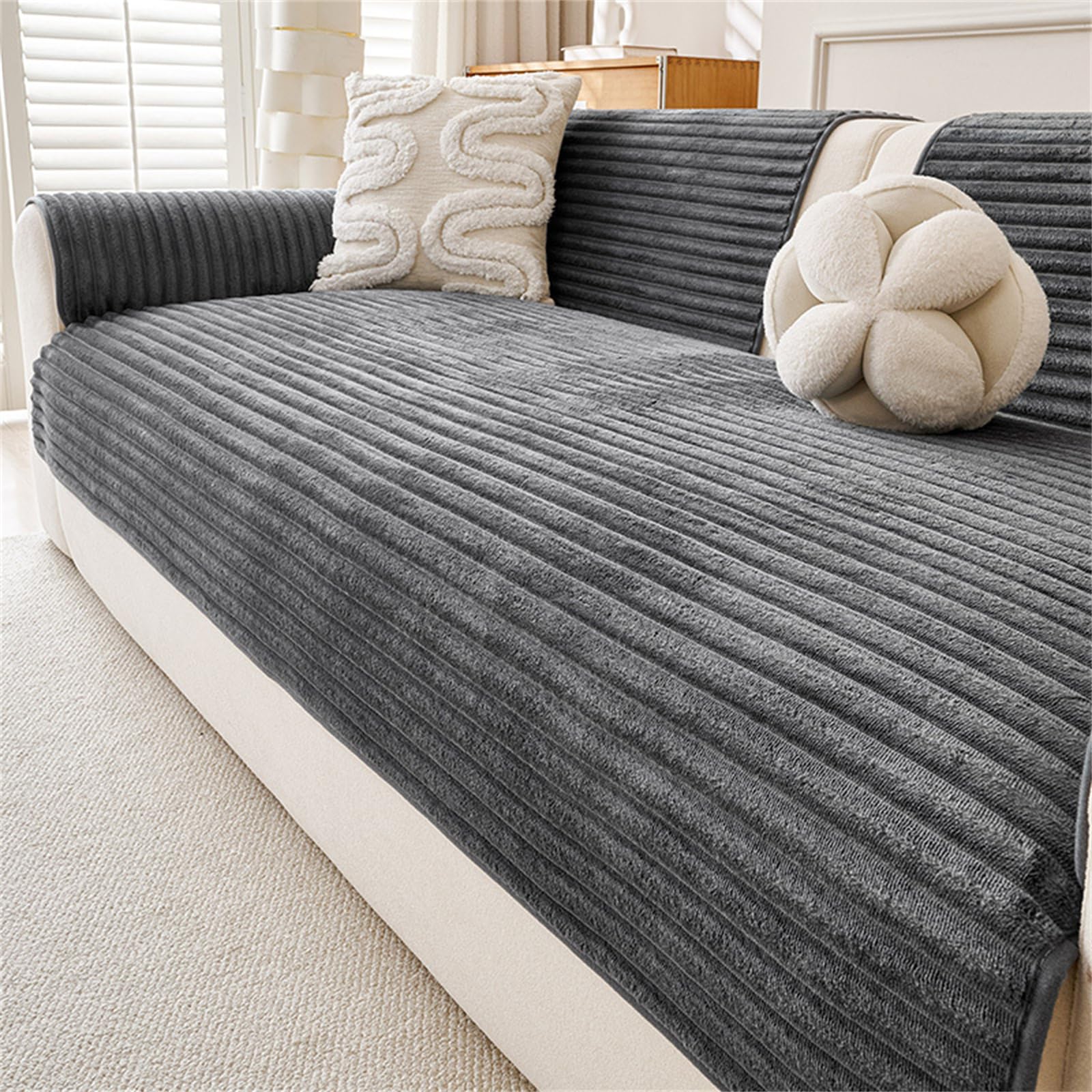 FASCINATDECO Thick Sofa Covers Washable - Soft Flannel Sofa Cover 2 3 4 Seater, Non-Slip Sofa Slipcovers, Pet Couch Covers Furniture Protector for Living Room, Dark Grey, 90x70cm — image 1