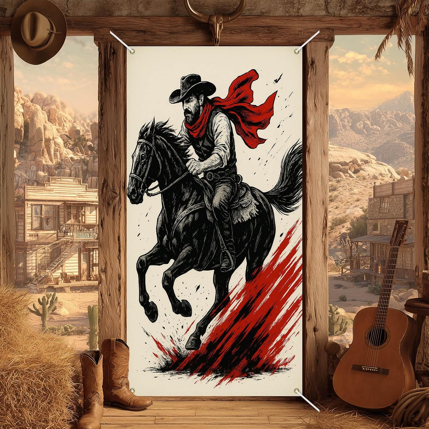 BlissYard Birthday Door Cover 35x71 Inch Western Cowboy Party Decor