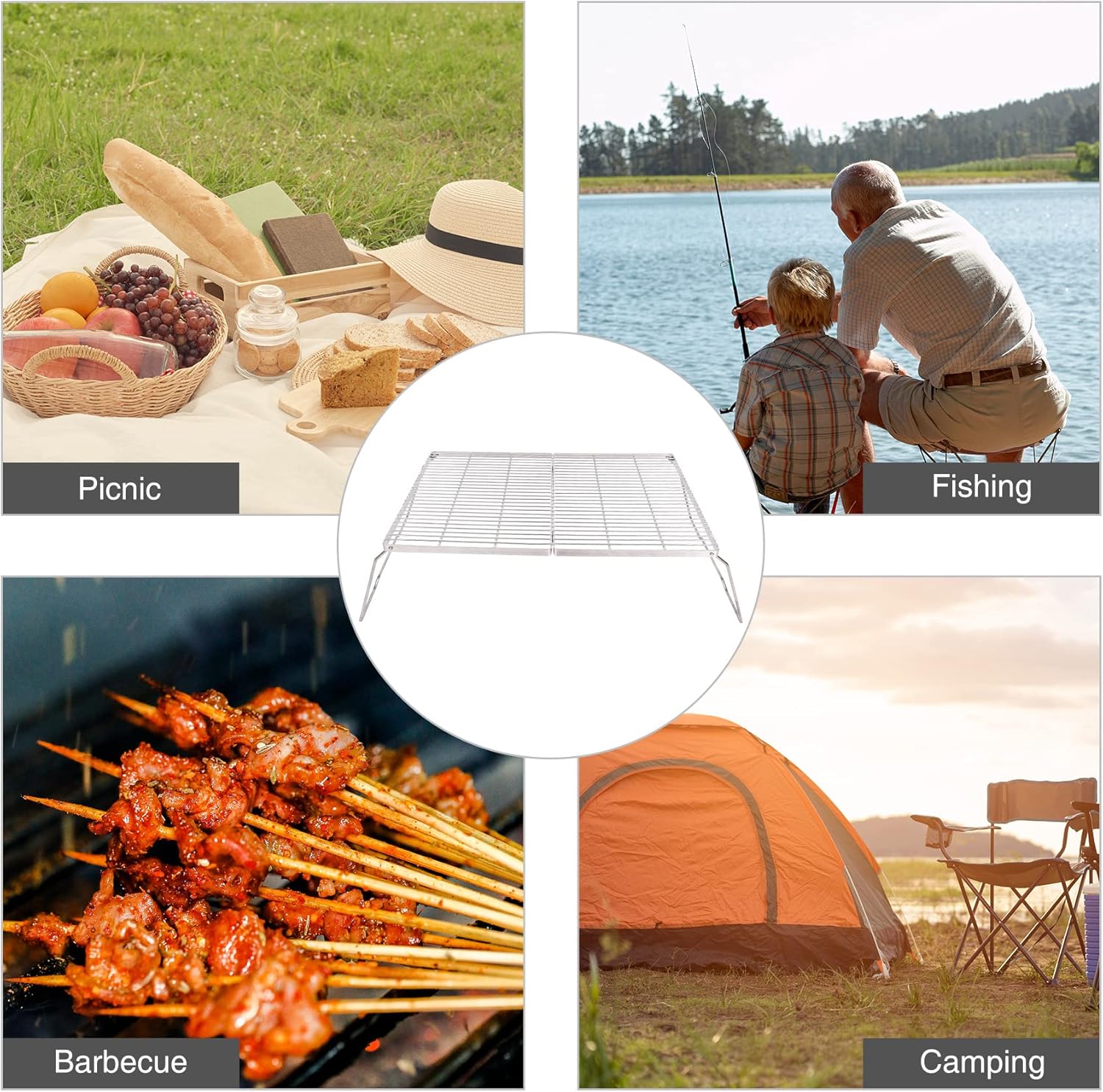 Lineslife Campfire Grill 304 Stainless Steel Grate Fold in Half, Folding Camping Grill Heavy Duty with Carrying Bag, X-Large : Patio, Lawn & Garden