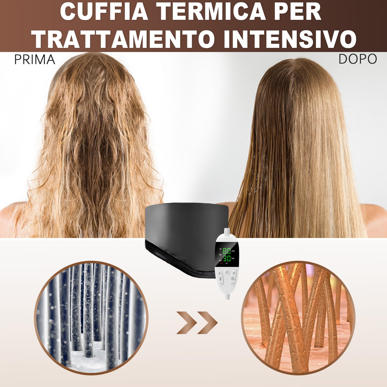 Biutee Cuffia Termica per Capelli, La Temperatura è Regolabile a Piacere, con 9 Impostazioni di Timer (10-90 minuti), Cuffia Termica per Capelli Henne, Adatto per L'Uso in Spa, Saloni e Casa (Nero)