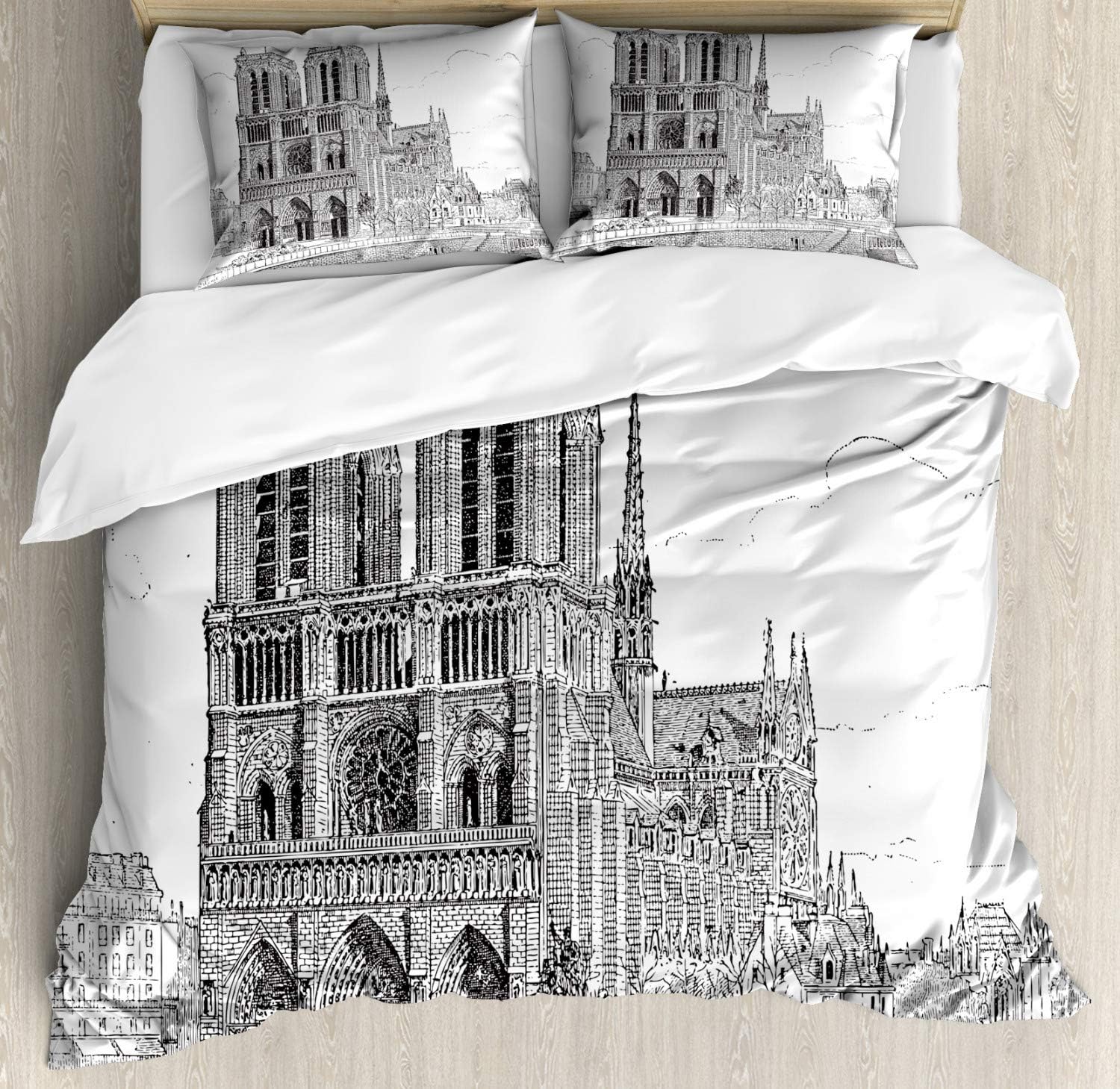 Ambesonne Notre Dame Duvet Cover Set, European Heritage