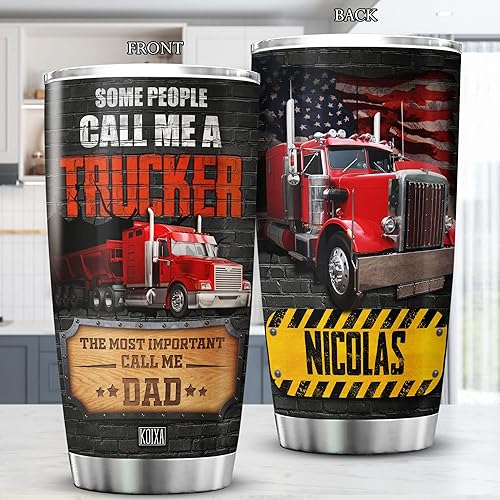 Miniatura 2 de KOIXA Vaso personalizado con texto en inglés "Some People Call Me Trucker Dad", regalos para hombres, taza de café aislada de acero inoxidable con