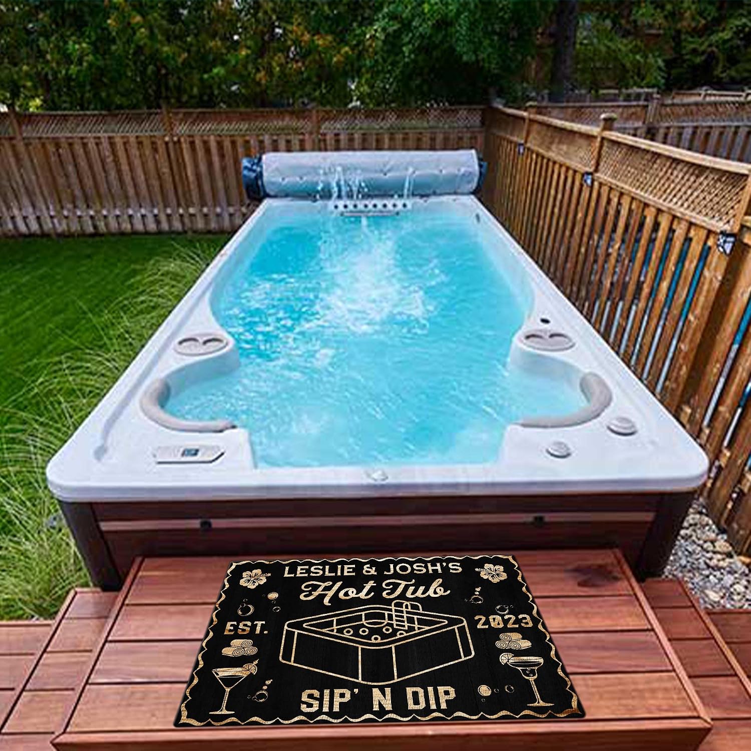 V VIBEPY All Over Printed No Real Led Neon, Personalized Hot Tub Doormat, Hot Tub Mat, Hot Tub Decor, Bathroom Decor, Bathroom Doormat, 16x24, 30x18 Doormat, Farmhouse Doormat, Gift for Family (06)