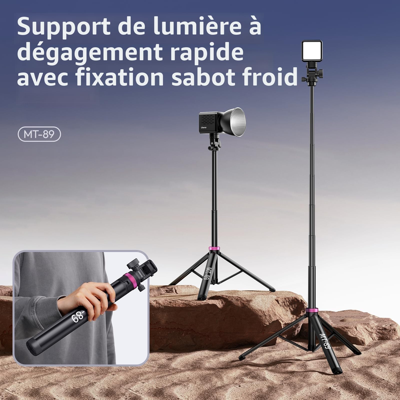 ULANZI MT-89 Trépied de Lampe en Aluminium, 208cm trépied Extensible Portable, Support pour Appareil Photo et éclairage, pour Studio Photographie Extérieure Lumière Anneau Flash Boîte à lumière