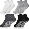 Jspupifip 4 Pairs Non Slip Yoga Socks with Grips for Women Men Pilates Grippy Socks Cotton Barre Hospital Home