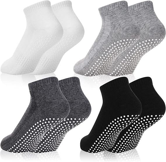 Jspupifip 4 Pairs Non Slip Pilates Grip Socks, Unisex Non