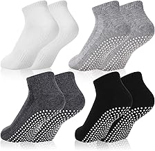 olyee 4 Paar Stoppersocken Damen Herren, Yoga Socken für Damen Rutschfeste Socken, Antirutschsocken Erwachsene für Ballett, Pilates, Krankenhaus, Zuhause, Haussocken mit Kissen