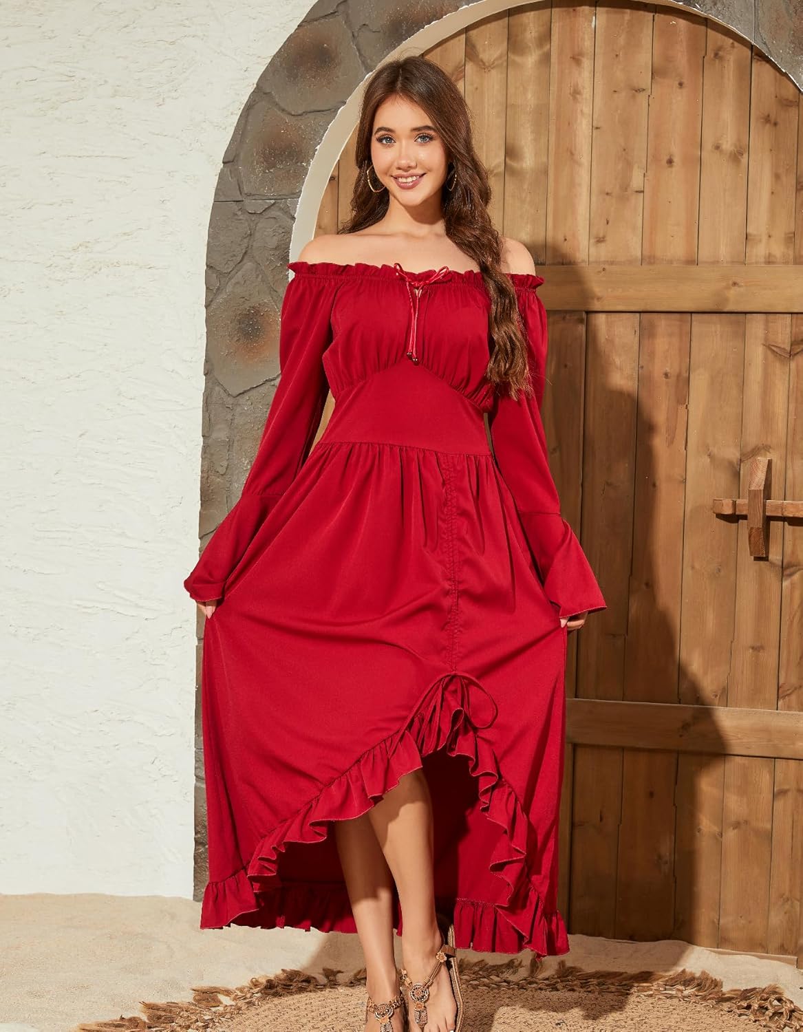 Populus Renaissance Costume Women Medieval Pirate Viking Long Sleeve Bell Gothic Dress for Halloween - Image 3